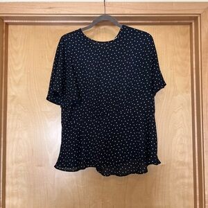 Navy Blue Polka Dot Short Sleeve Blouse